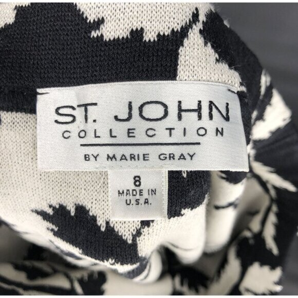 St. John Collection Womens Embellished Floral Knit Skirt 8 Black Cream Old Money - Picture 3 of 7